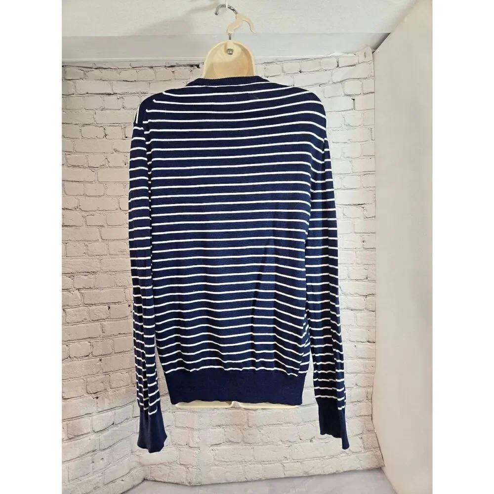 Calvin Klein Supima Mens Size Medium Navy/White Striped Sweater